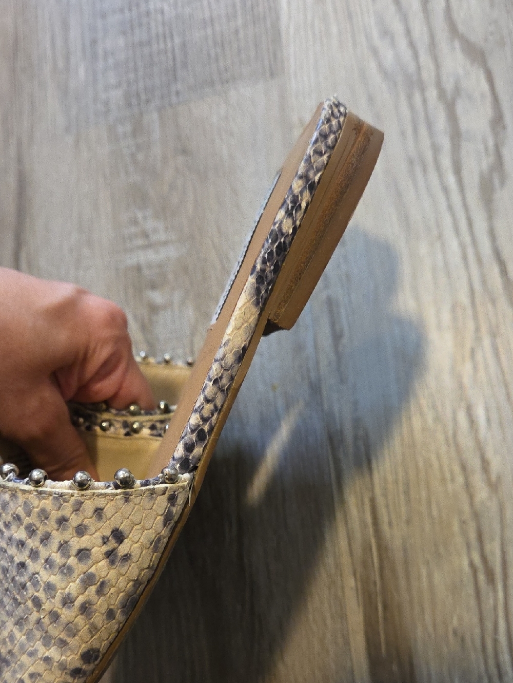 Steve Madden Snake-Print Pointed Slide Mules with Stud Trim - Picture 7 of 9